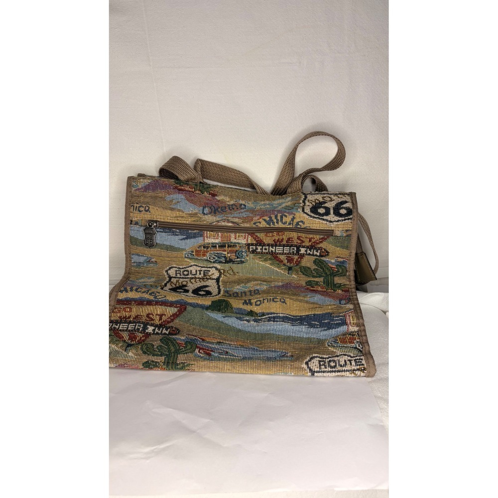 Route 66 Vintage Tapestry Tote Bag Multi Scenic Road Trip Woven Shoulder Bag - Picture 4 of 9